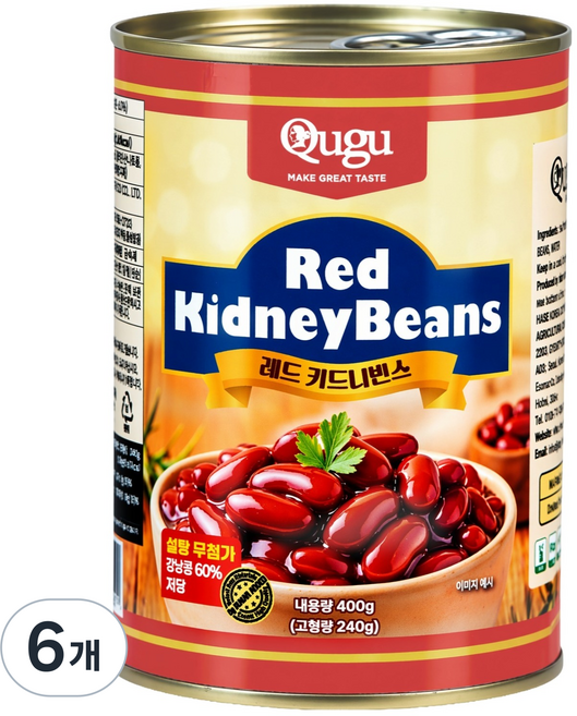 큐구 설탕 무첨가 저당 레드키드니빈스, 400g, 6개