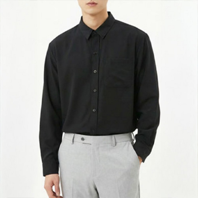 BLUEForce 男士Shamarket防皺長袖基本版型素色口袋襯衫
