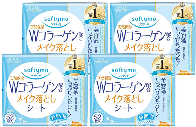 KOSE 高絲 softymo 絲芙蒂 台灣公司貨 親膚卸粧棉 膠原蛋白, 52片, 4包
