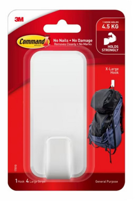 3M Command 無痕 高承重中型掛鉤, 白色, 1個