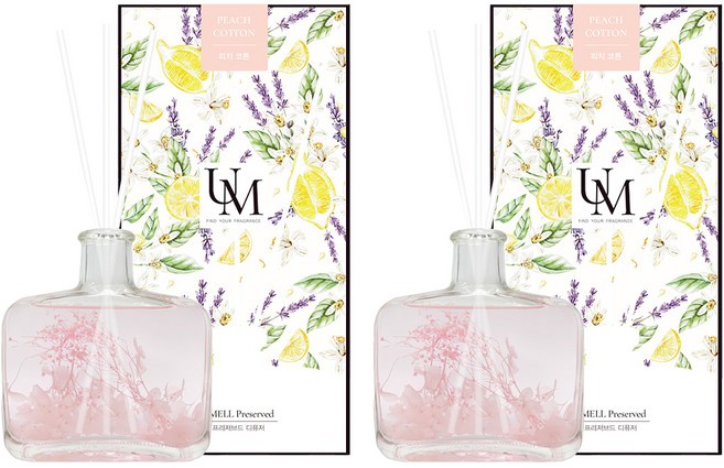 유멜 프리저브드 디퓨저 + 화이트 섬유스틱 3p, 피치코튼, 200ml, 2개