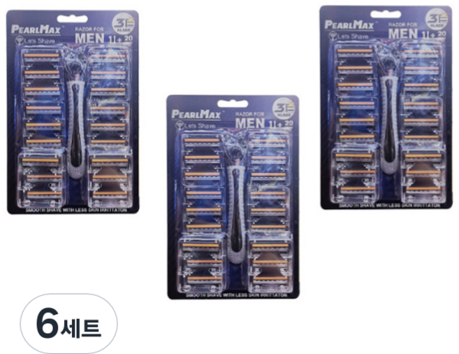펄맥스 블루버킷 5단 터치 일회용 면도기 + 여분날 20p 세트, 6세트