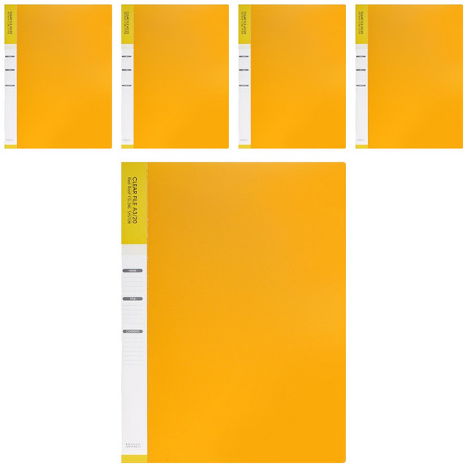 레드루프 속지 20매 OA 클리어화일 A3, 옐로우, 5개