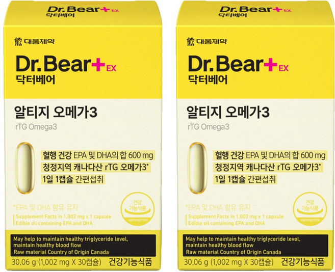 대웅제약 닥터베어EX 알티지 오메가3 30.06g, 30정, 2개