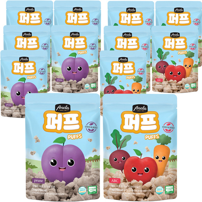 아넬라 유기농 퍼프 2종 x 3p 세트, 혼합맛(사과비트당근/푸룬), 240g, 2세트