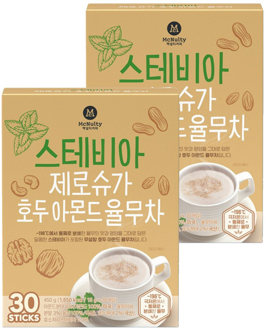 맥널티커피 스테비아 제로슈가 호두 아몬드 율무차, 2개, 30개입, 15g