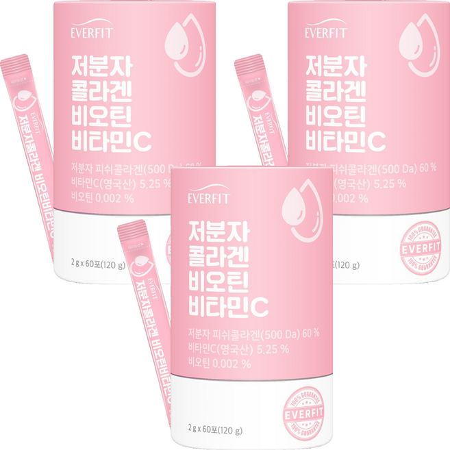 에버핏 어린 저분자 콜라겐 비오틴 비타민C 60포, 120g, 3개