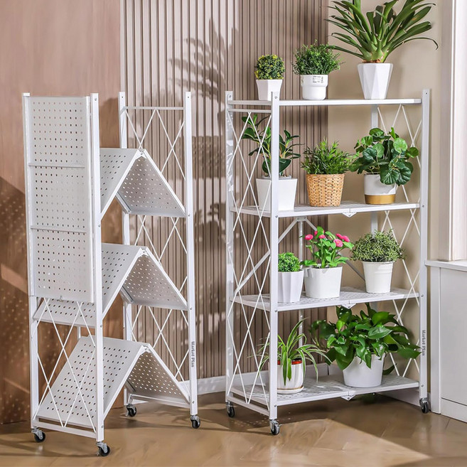 마켓플랜 하디 원터치 접이식 수납선반, 화이트, 4단