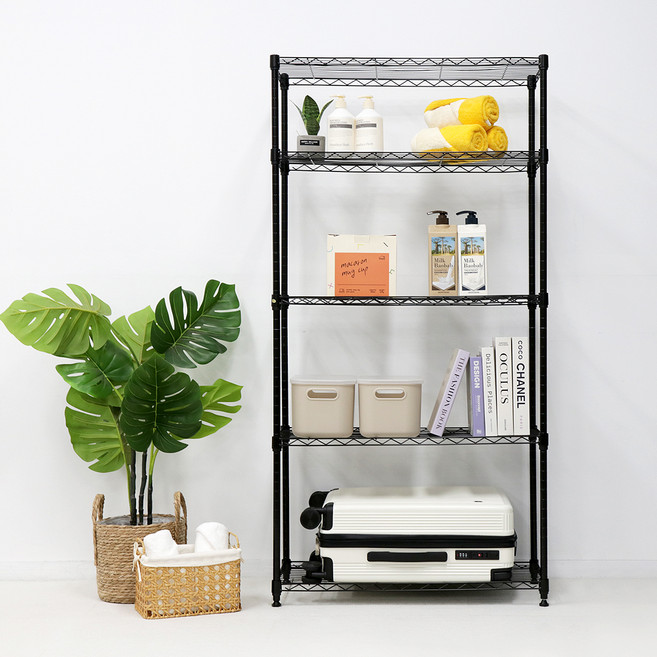 팬물산 735 메탈랙 철제 선반, 블랙, 5단