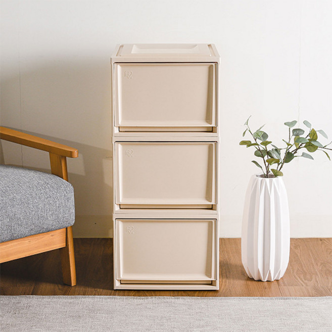 아이리스 국내생산 시스템 수납박스 대형 서랍장 BC-500D, 3개, 베이지