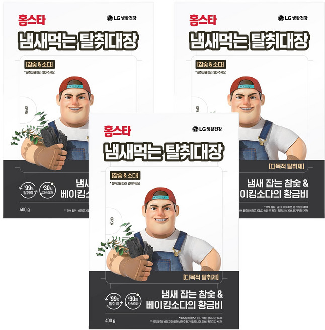 홈스타 냄새먹는 탈취대장 강력 다목적 탈취제 참숯 & 소다, 400g, 3개