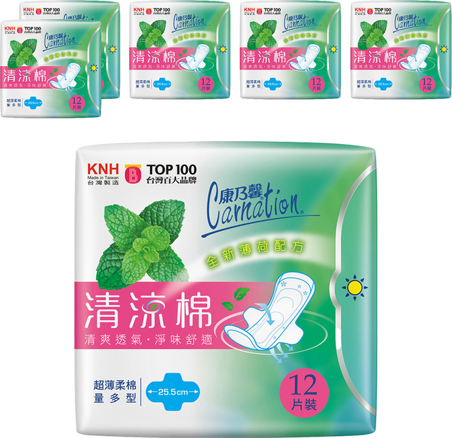 康乃馨 清涼棉衛生棉 量多型, 25.5cm, 12片, 6包
