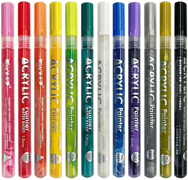 동아피엠에스 BAOJUE 아크릴 페인트 마카 세트, 12색, 1세트