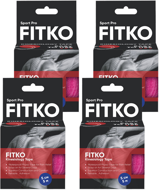 FITKO 飛客 肌力貼 運動型升級款 5m x 5cm 桃紅色, 1捲, 4盒