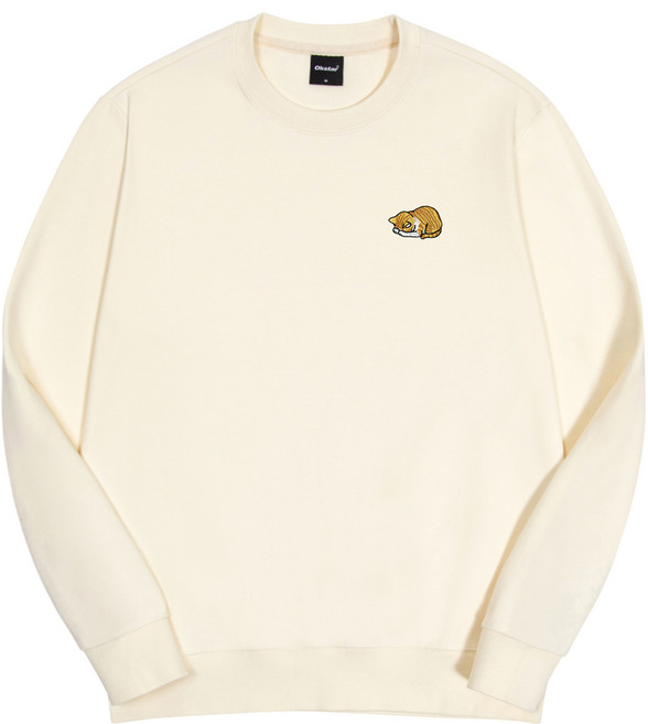 옥스타 남녀공용 졸린 치즈냥 자수 특양면 맨투맨 0SSP023