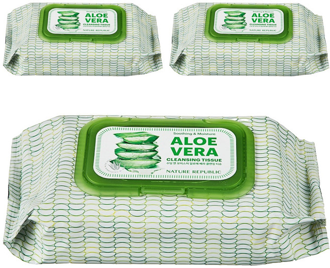 네이처리퍼블릭 수딩앤모이스처 알로에베라 클렌징 티슈, 3개, 80매입