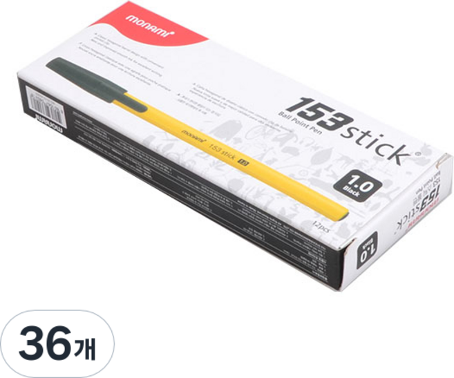 monAmi 153 Stick油性筆 1.0mm 12入, 黑色, 3盒