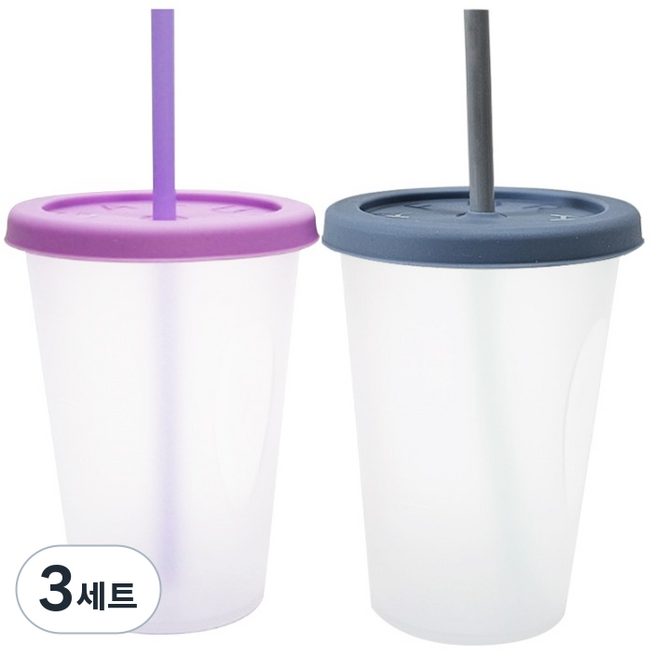 아가프라 심쿵 빨대컵 2종 세트, 400ml, 3세트, 블루 + 퍼플