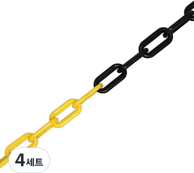 플라스틱 안전 롤체인 노랑 앤 검정 + s고리 2p 세트, 4세트