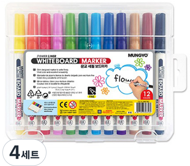 문교 세필 보드마카 12색, 노랑, 주황, 빨강, 분홍, 보라, 연두, 초록, 하늘, 파랑, 황토색, 갈색, 검정색, 4세트