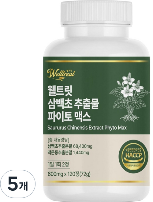 웰트릿 삼백초 맥문동 추출물 파이토 맥스, 120정, 72g, 5개