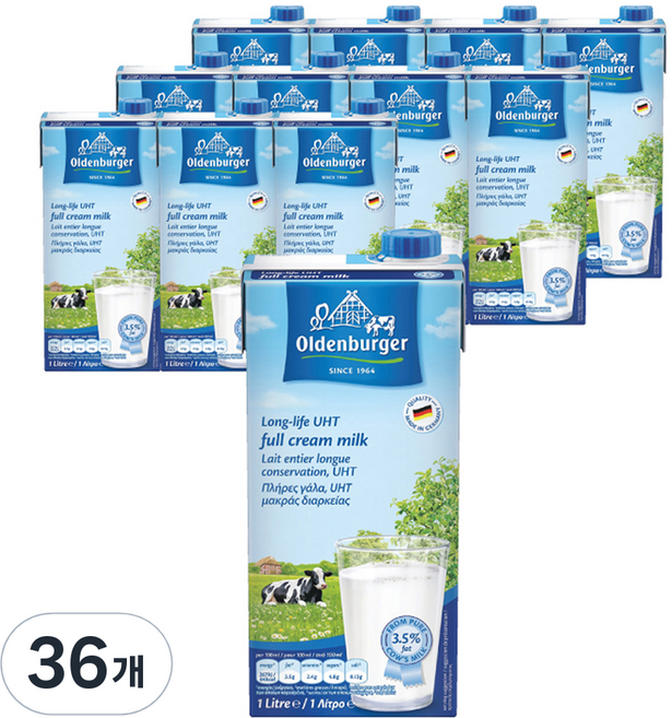 올덴버거 멸균우유 3.5퍼센트, 1L, 36개