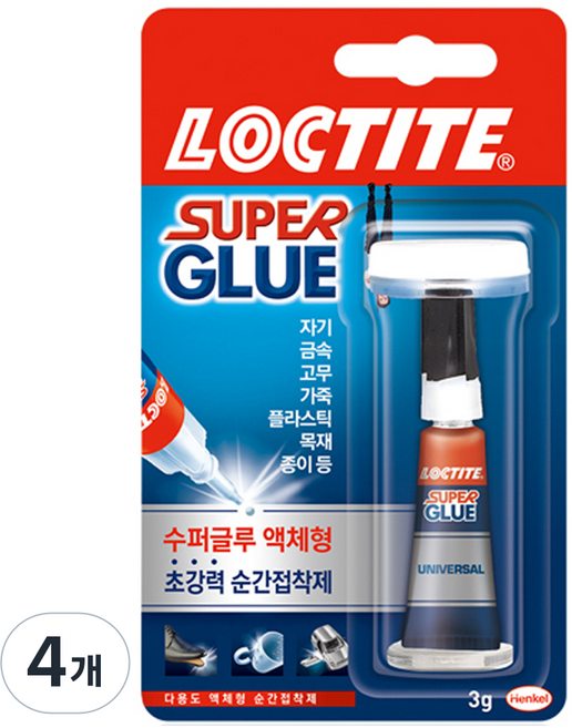 록타이트 수퍼 글루 액체형 초강력 순간접착제 3g, 4개