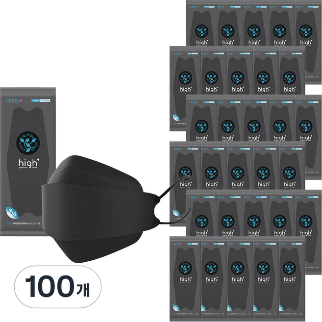 더착한인 하이플 보건용 마스크 대형 KF94, 1매입, 100개, 검정
