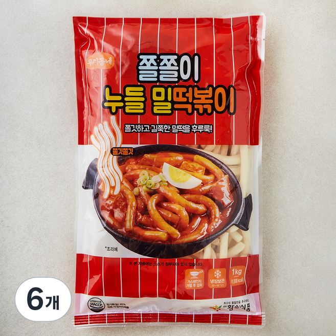 황소식품 우리동네 쫄쫄이 누들 밀떡볶이, 1kg, 6개