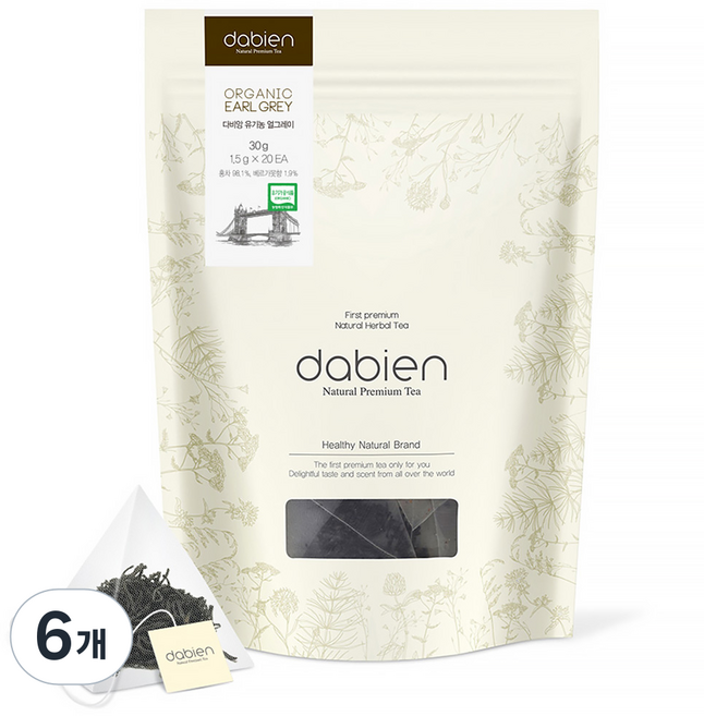 다비앙 유기농 얼그레이 티백, 1.5g, 20개입, 6개