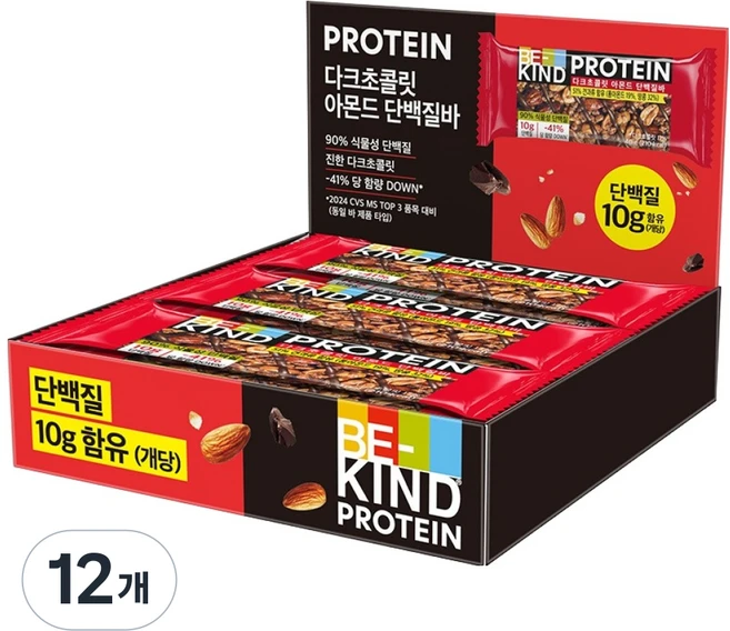 비카인드 다크초콜릿 아몬드 단백질바, 40g, 12개 - 쿠팡