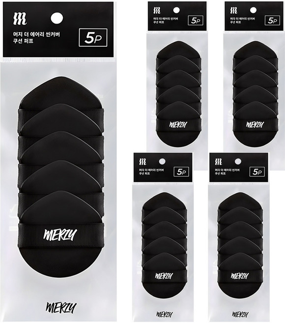머지 더 에어리 씬 커버 쿠션 퍼프 5p, 블랙, 5개