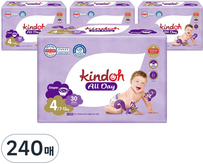 킨도 프리미엄 뉴올데이 밴드형 기저귀 남여공용 대형, 4단계, 240매
