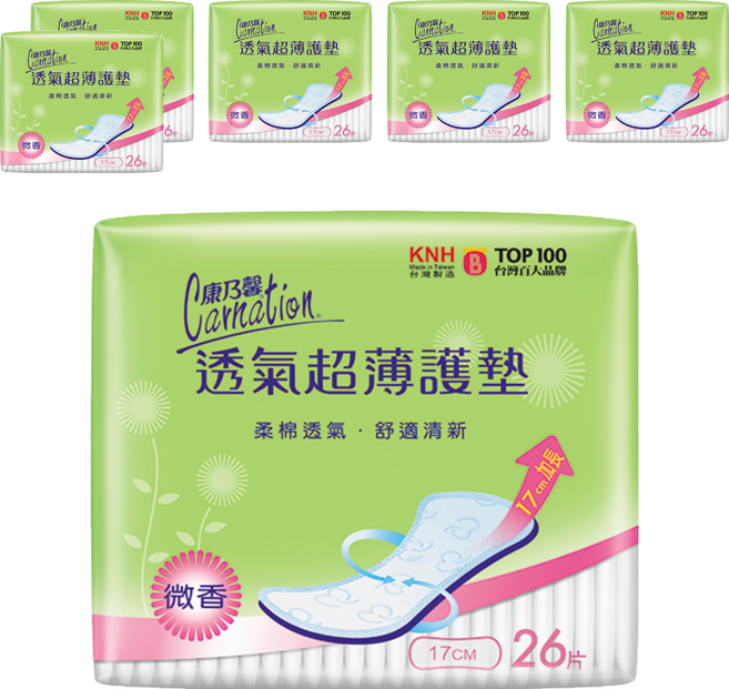 康乃馨 透氣超薄護墊 微香, 17cm, 26片, 6包