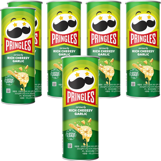 프링글스 리치 치즈 갈릭맛, 102g, 6개