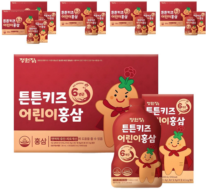 정원장 튼튼키즈 어린이 홍삼, 600ml, 6개