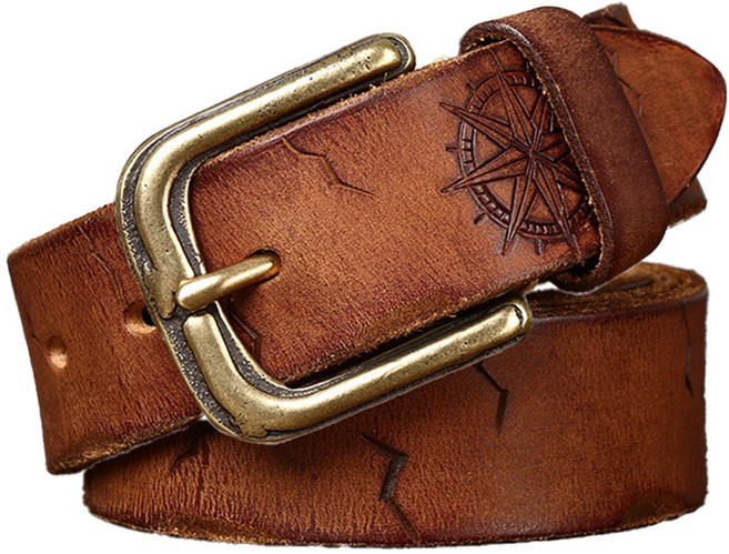 真皮頭層牛皮帶男士針扣皮帶 LL172 雕花裂紋