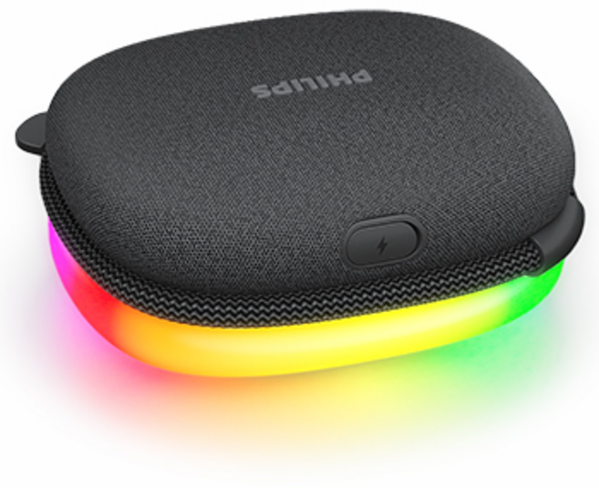 필립스 레인보우 휴대용 LED 블루투스 스피커, TAS2307, 블랙