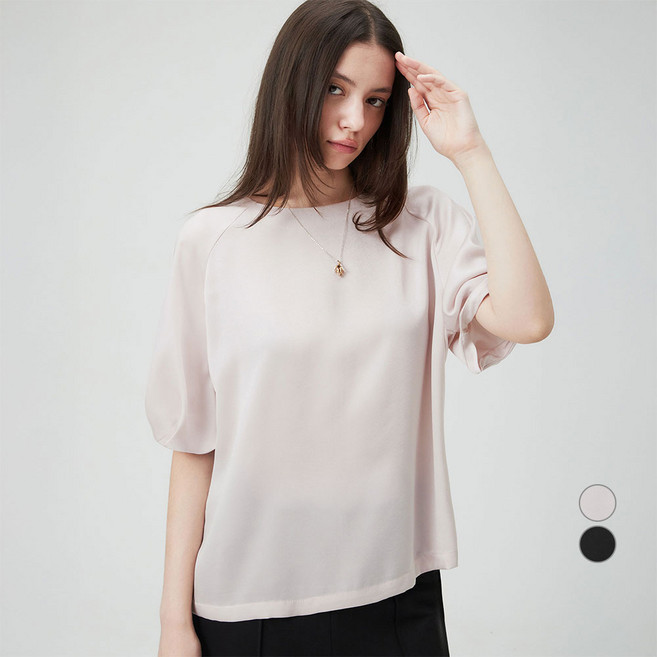 ELLEPARIS 여성용 풍성 반소매 사틴 블라우스