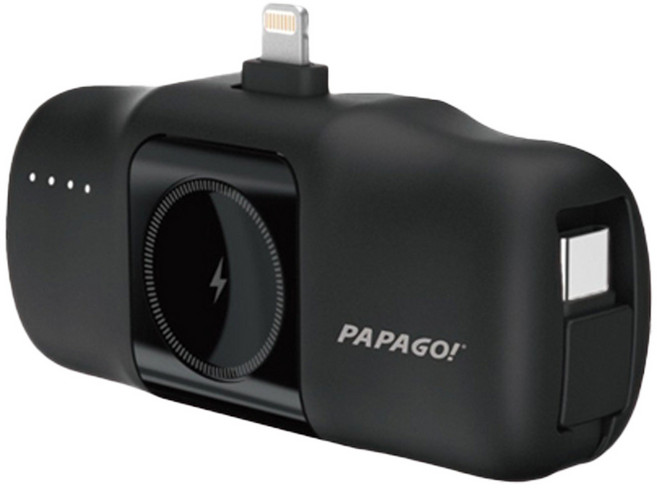 PAPAGO 隨行膠囊行動電源 5000mAh Lightning接口 Watch充電器 USB-C輸入, PBF16, 黑色