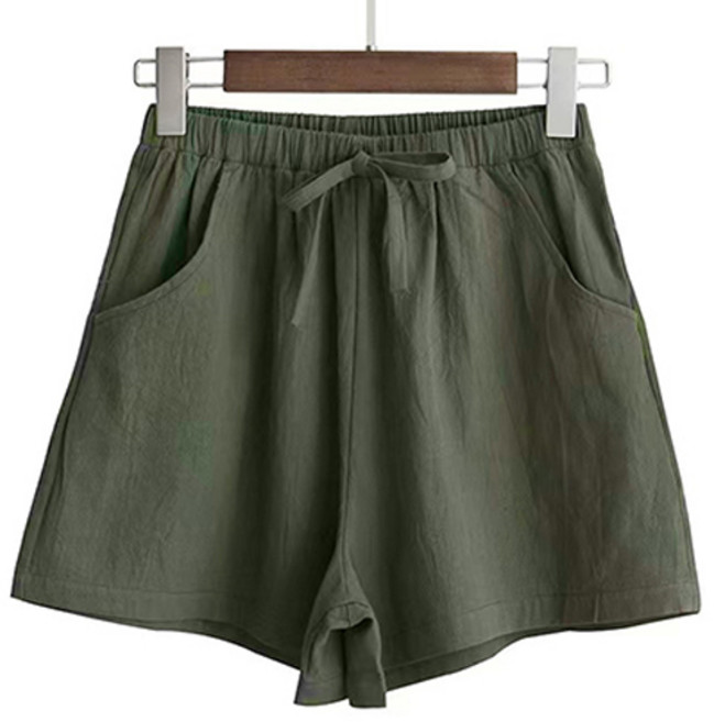 아이캔심플 여성용 내추럴 린넨 코튼 밴딩 와이드 여름 반바지