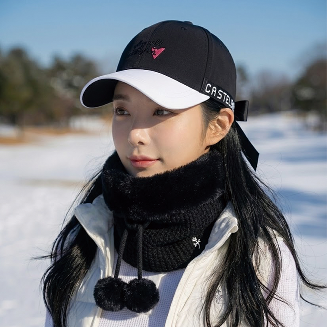 까스텔바작 여성용 방한니트 퍼 넥워머, Black, 1개