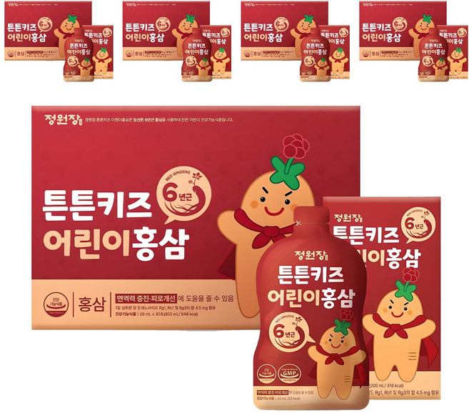 정원장 튼튼키즈 어린이 홍삼, 600ml, 5개