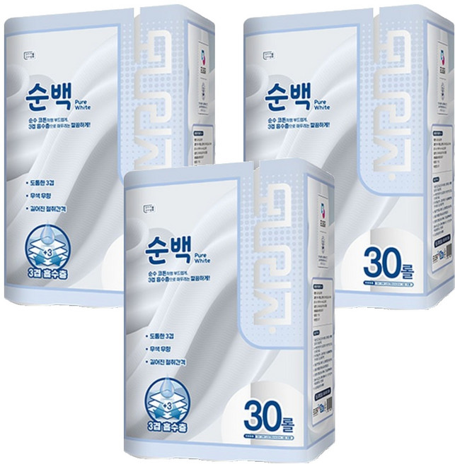모나리자 순백 화장지, 28m, 30롤, 3개