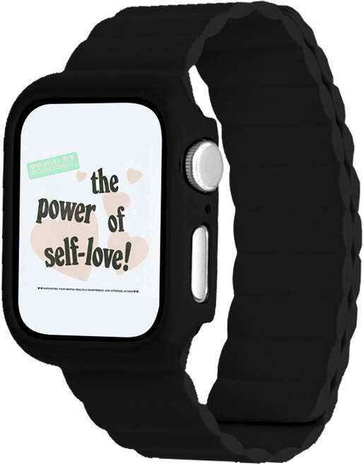 케이안 애플워치 실리콘 마그네틱 스트랩 + 케이스 세트, 블랙, 1개