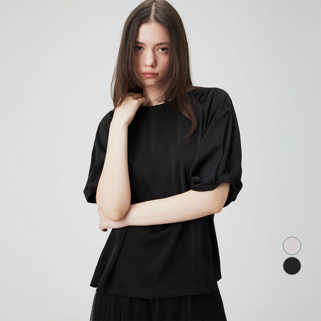 ELLEPARIS 여성용 풍성 반소매 사틴 블라우스