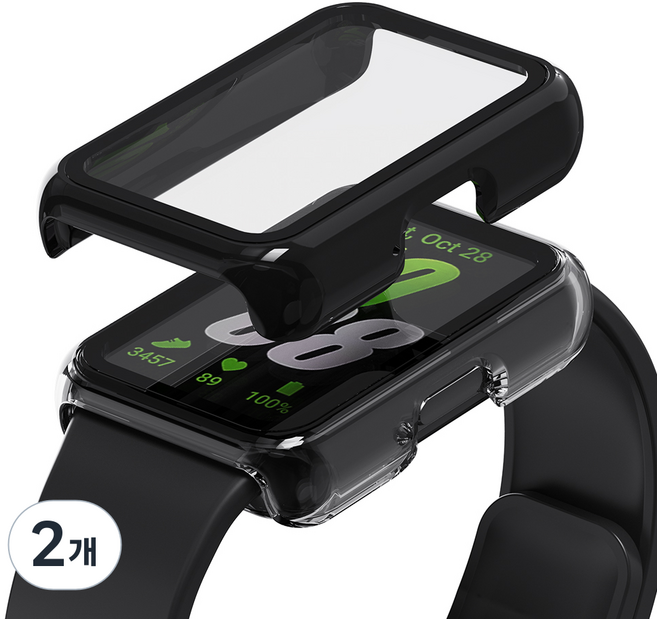 칸탐 갤럭시 핏3 호환 풀커버 강화유리 케이스 2p 세트, 투명+블랙, 2개