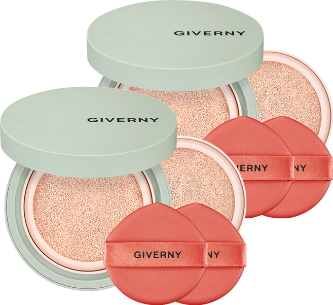 지베르니 밀착 커버 쿠션 파운데이션 본품 12g + 리필 12g 세트, 17호 포슬린, 2개