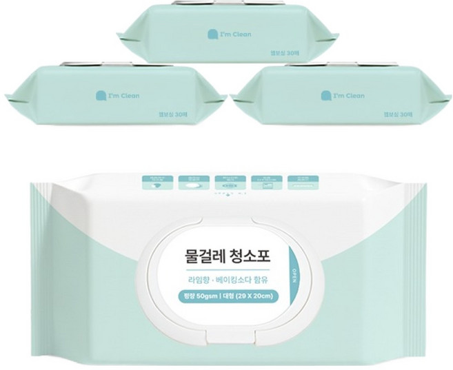 아임클린 물걸레청소포 대형 캡형 라임향 30매, 4개