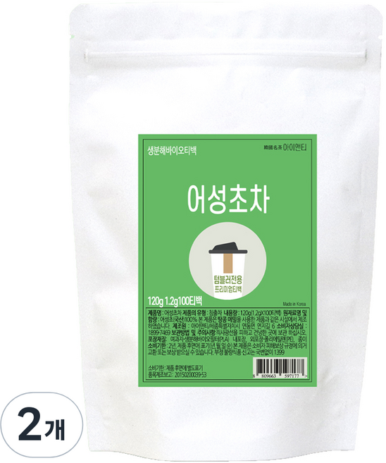 아이앤티 어성초차 티백 텀블러용, 2개, 100개입, 1.2g